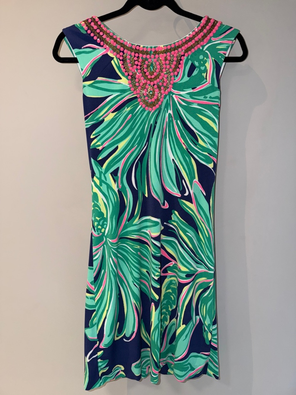 Lilly Pulitzer Navy, Teal & Pink Floral Beaded Shift Dress